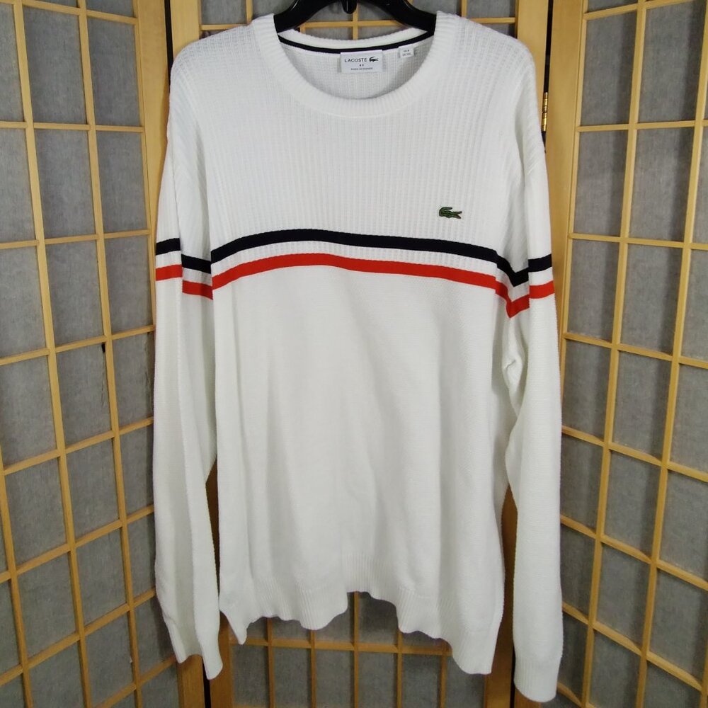 Lacoste x Roland Garros Cotton Crewneck Striped Sweater Jumper Size 3XL